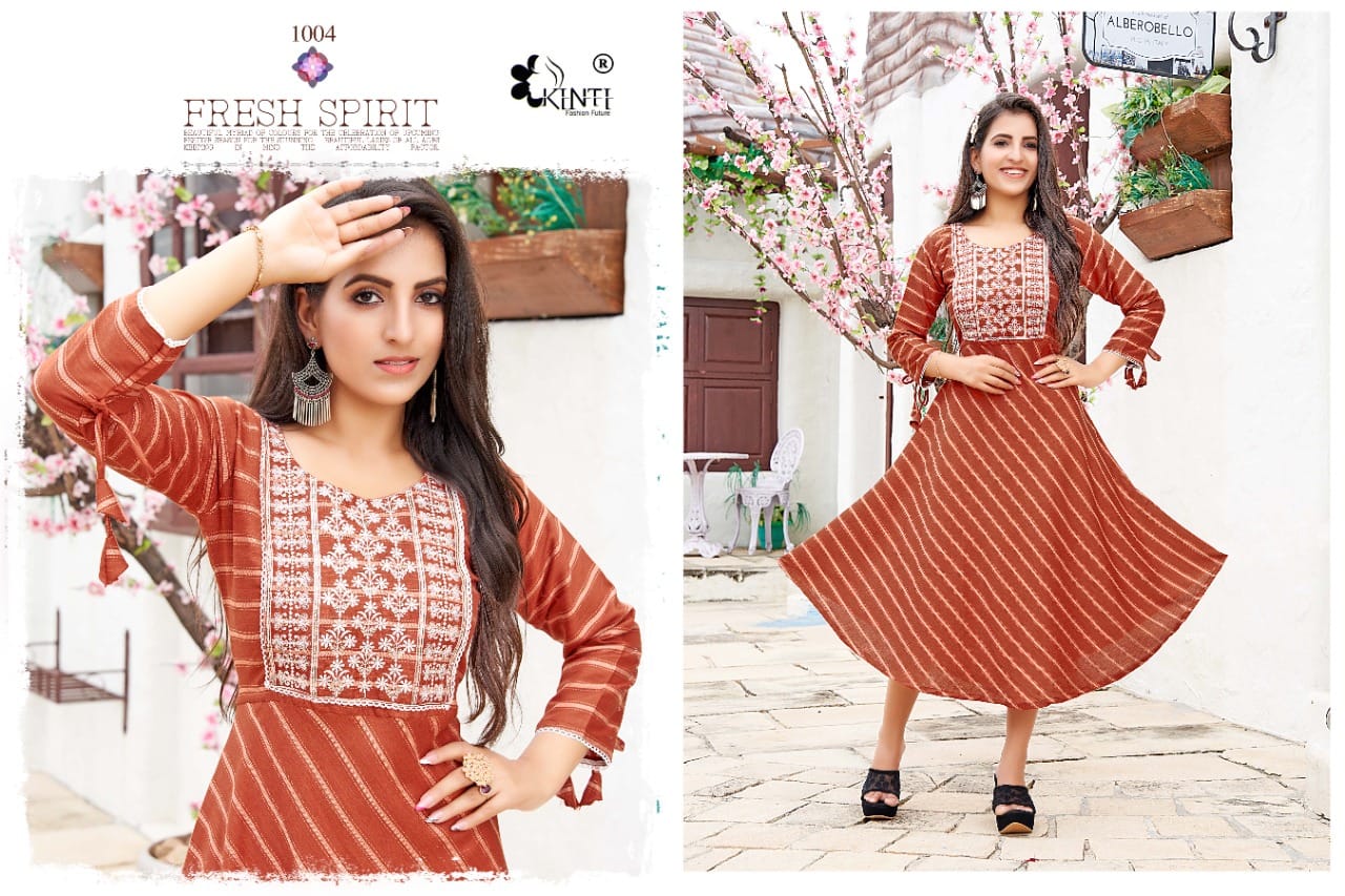 Kinti Laheriya New Exclusive Wear Rayon Printed Anarkali Kurti Collection